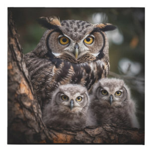 Owl Family Faux Wrapped Canvas Print