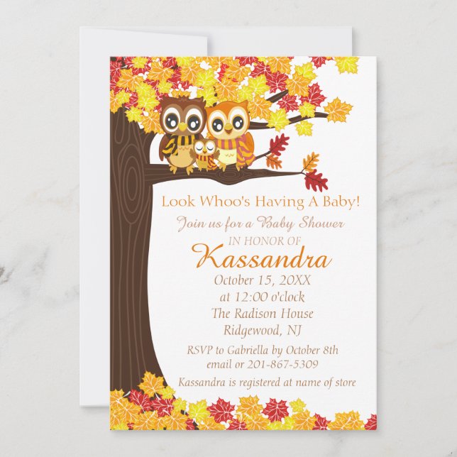 Owl Family In Colorful Tree Baby Shower Invitation (Front)