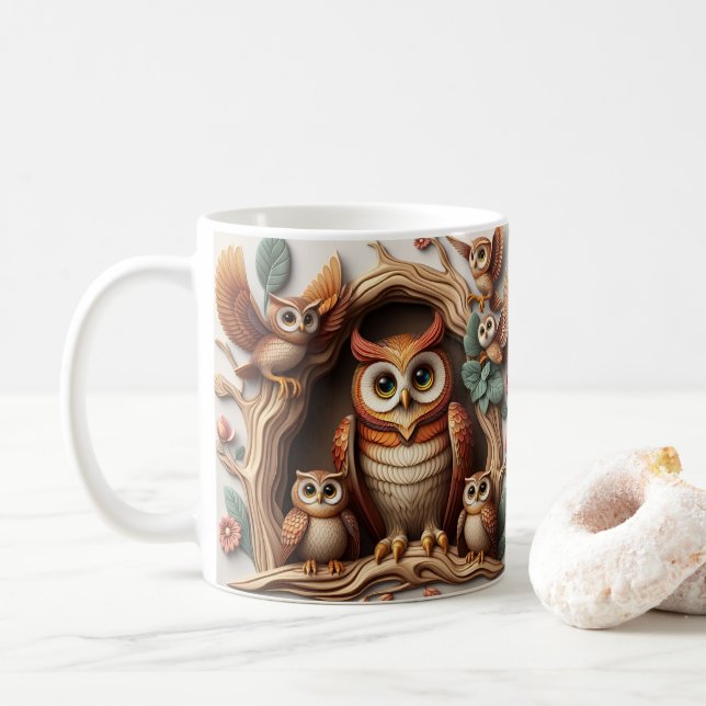 Owl Family Mug: A Hoot of a Gift for Bird Lovers  Coffee Mug (With Donut)
