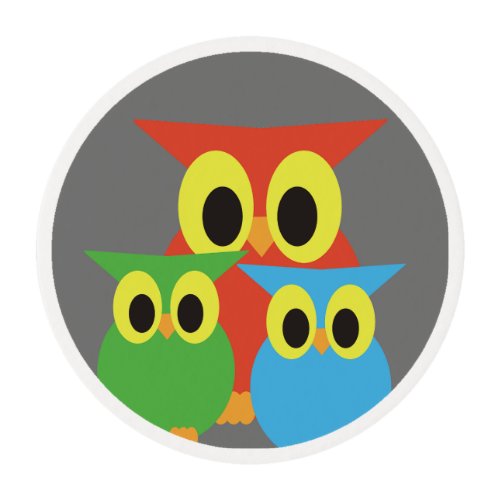 Owl Family Red Green and Blue Edible Frosting Rounds