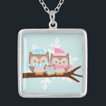 Owl Family Silver Plated Necklace<br><div class="desc">Customizable pendant.
Goodness & Fun</div>