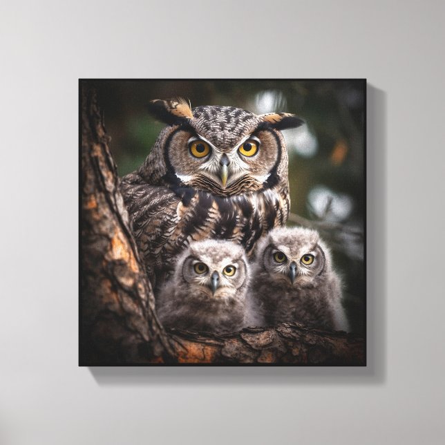 Owl Family Stretched Canvas Print (Front)