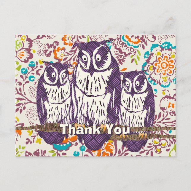 Owl Family Thanks You Very Much Postcard (Front)