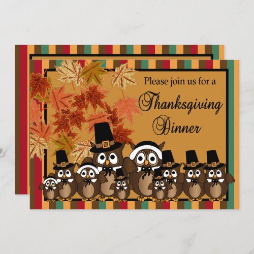 Owl Family Thanksgiving Turkey Dinner Invitation