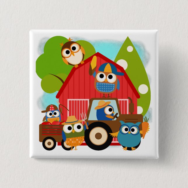 Owl Farmers Pinback Button (Front)