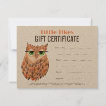 Owl Fashion Business Gift Certificate Template by Pip_Gerard at Zazzle