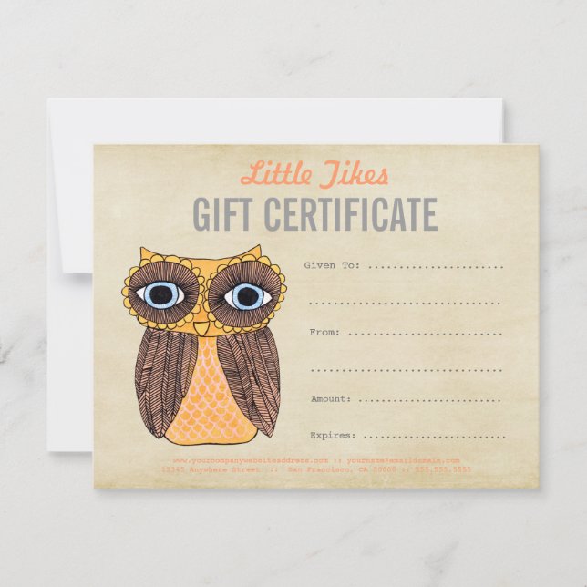 Owl Fashion Business Gift Certificate Template (Front)