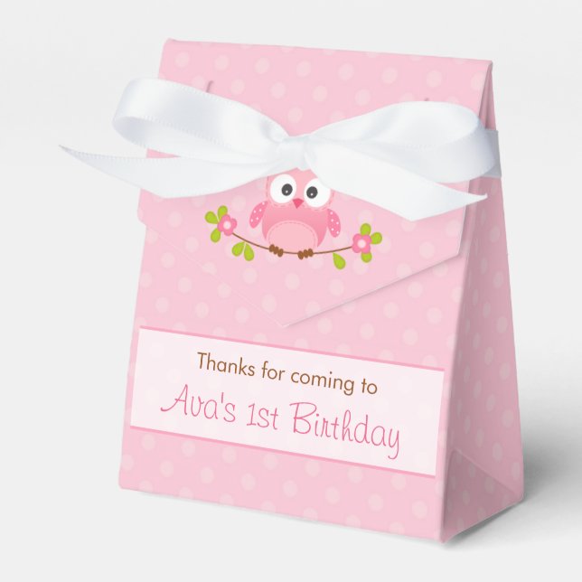 Owl Favor Box (Birthday / Baby Shower) - Pink Tent (Front Side)