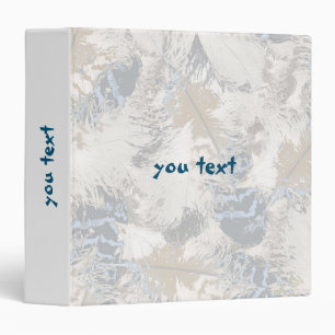 owl Feathers, gray, beige and blue, bird, light, 3 Ring Binder
