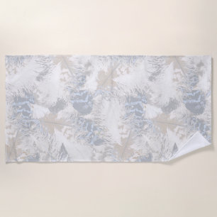 owl Feathers, gray, beige and blue, bird, light, Beach Towel