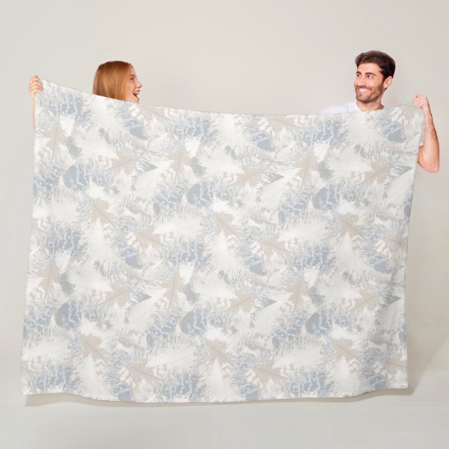 owl Feathers, gray, beige and blue, bird, light, F Fleece Blanket (In Situ)