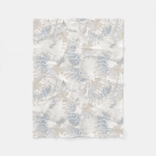 owl Feathers, gray, beige and blue, bird, light, Fleece Blanket (Front)