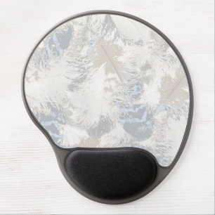 owl Feathers, gray, beige and blue, bird, light, Gel Mouse Pad