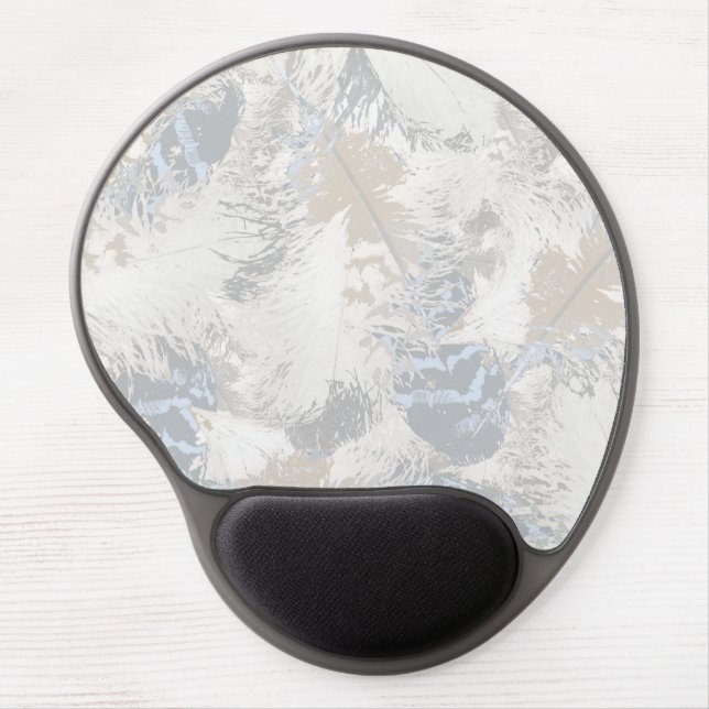 owl Feathers, gray, beige and blue, bird, light, Gel Mouse Pad (Front)