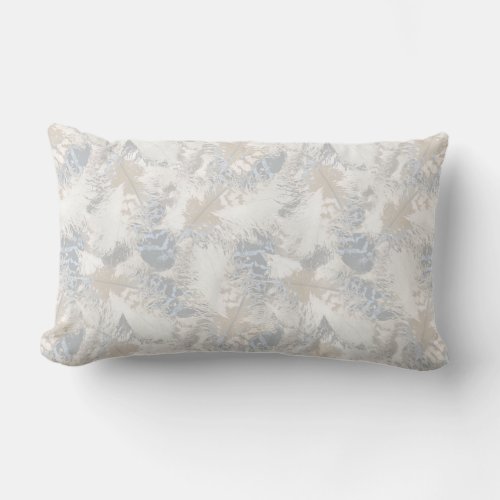 owl Feathers gray beige and blue bird light  Lumbar Pillow