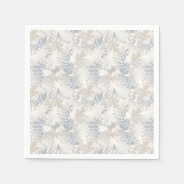 owl Feathers, gray, beige and blue, bird, light,  Napkins (Front)