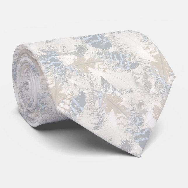 owl Feathers, gray, beige and blue, bird, light,  Neck Tie (Rolled)