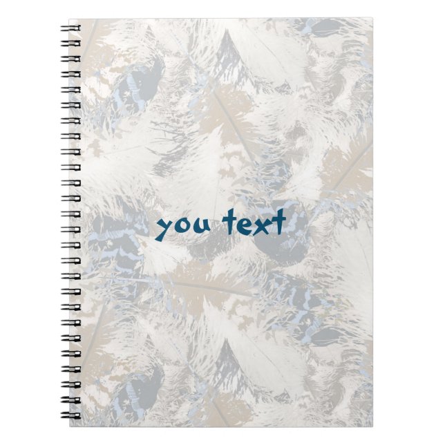 owl Feathers, gray, beige and blue, bird, light, Notebook (Front)
