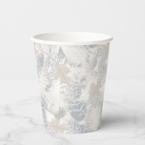 owl Feathers gray beige and blue bird light  Paper Cups