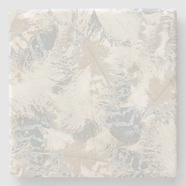 owl Feathers, gray, beige and blue, bird, light, Stone Coaster (Front)