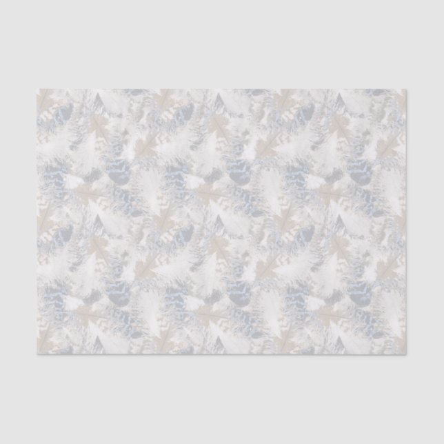 owl Feathers, gray, beige and blue, bird, light, Tissue Paper (Front)