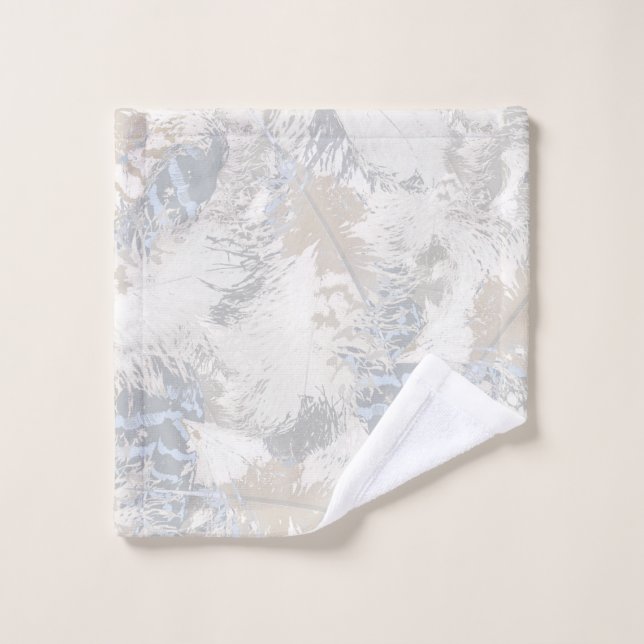 owl Feathers, gray, beige and blue, bird, light, Wash Cloth (Wash Cloth)