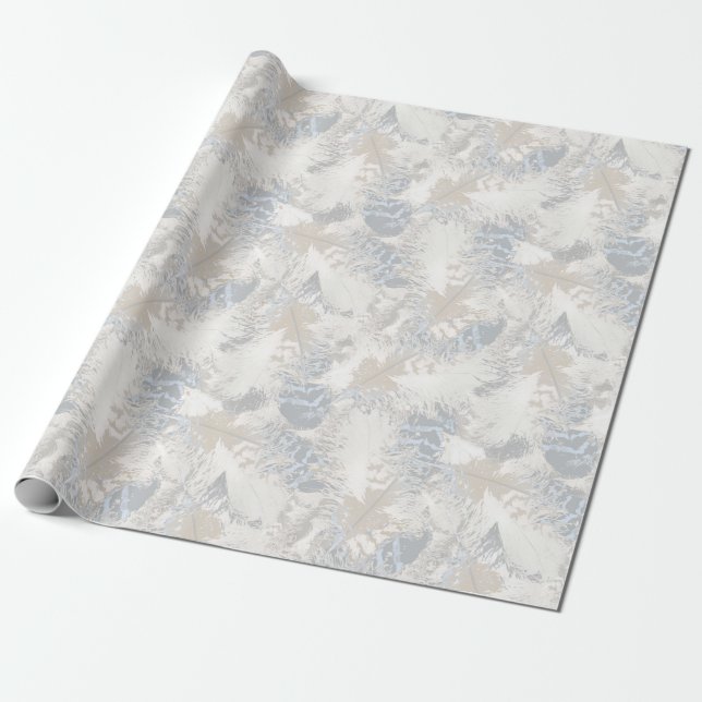 owl Feathers, gray, beige and blue, bird, light, Wrapping Paper (Unrolled)