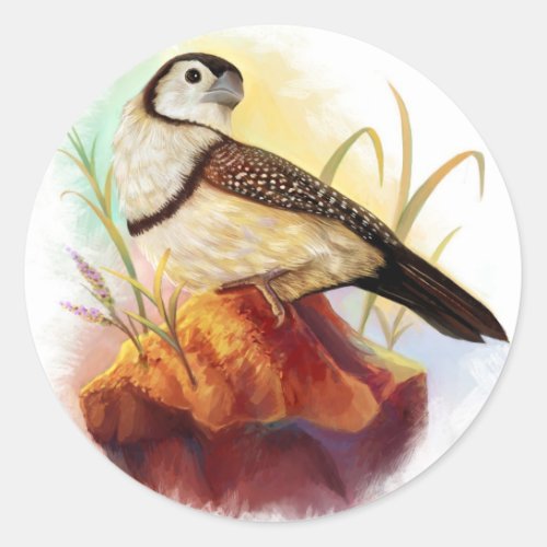 Owl finches realistic painting classic round sticker