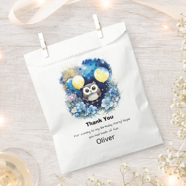 Owl First Birthday Favor Bag (Clipped)