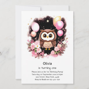 Owl First Birthday Invitation