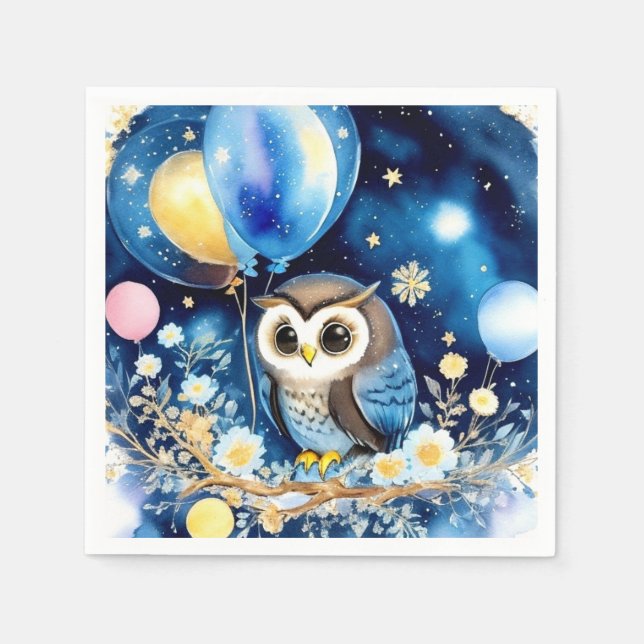 Owl First Birthday Napkins (Front)