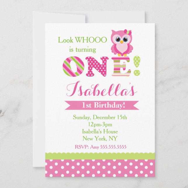 Owl First Birthday Party Invitations (Front)