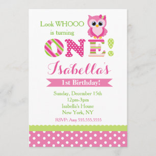 Owl First Birthday Party Invitations