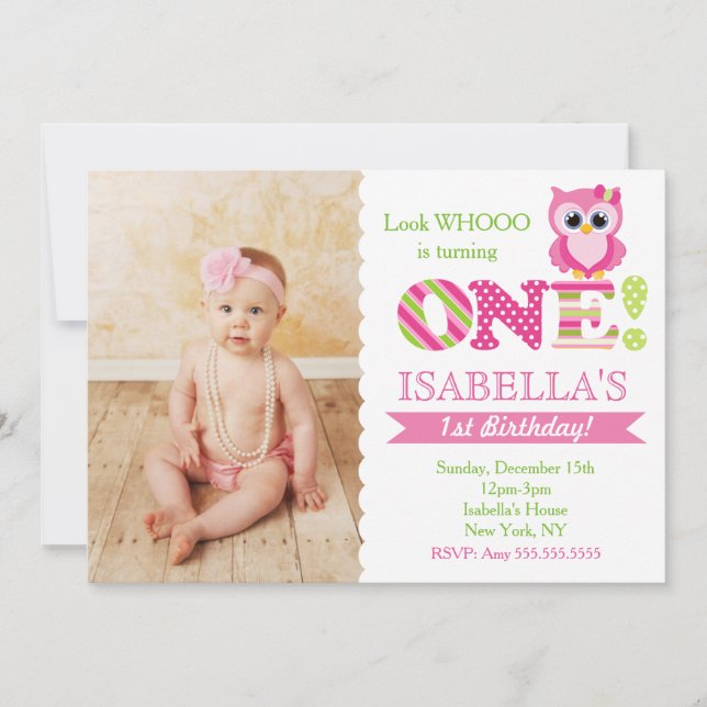 Owl First Birthday Party Invitations (Front)