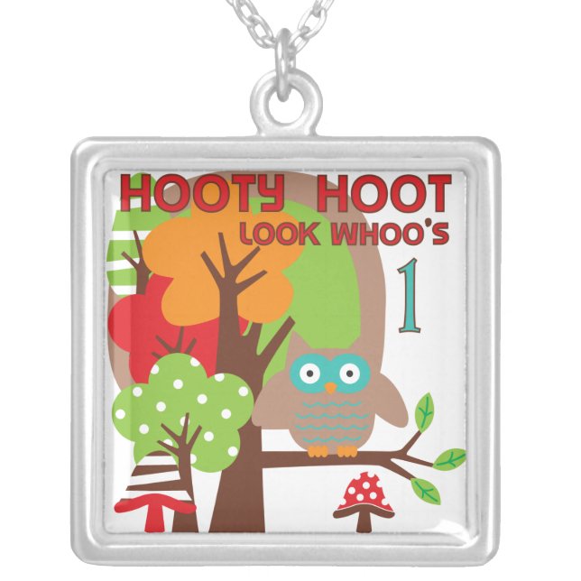Owl First Birthday T-shirts and Gifts Silver Plated Necklace (Front)