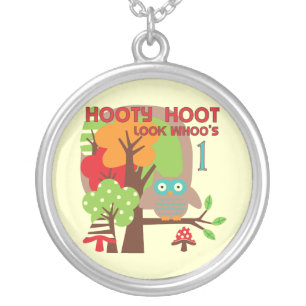 Owl First Birthday T-shirts and Gifts Silver Plated Necklace