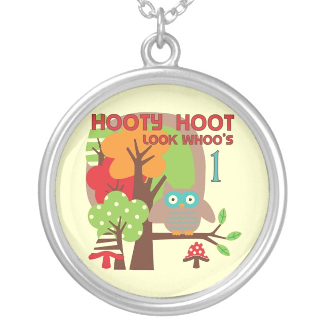 Owl First Birthday T-shirts and Gifts Silver Plated Necklace (Front)