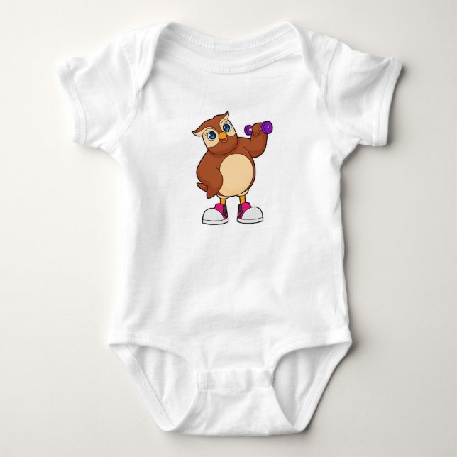 Owl Fitness Dumbbell Baby Bodysuit (Front)