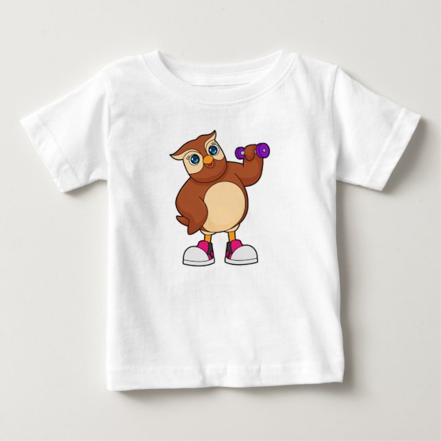 Owl Fitness Dumbbell Baby T-Shirt (Front)