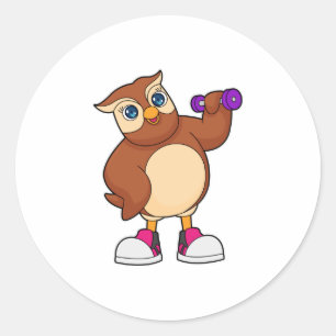 Owl Fitness Dumbbell Classic Round Sticker