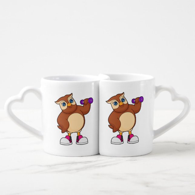 Owl Fitness Dumbbell Coffee Mug Set (Front Nesting)