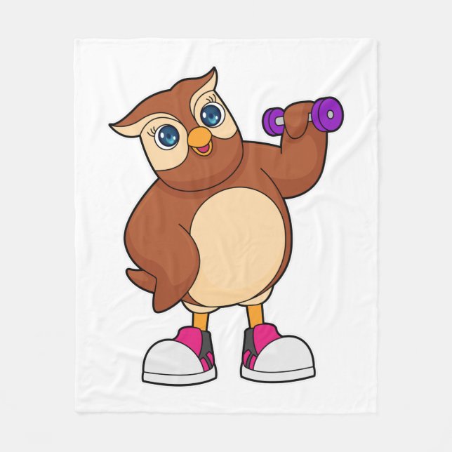 Owl Fitness Dumbbell Fleece Blanket (Front)