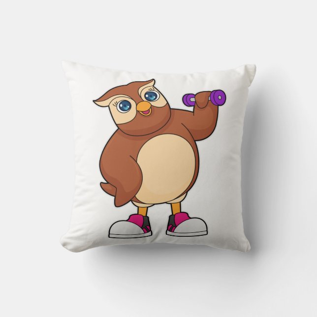 Owl Fitness Dumbbell Throw Pillow (Front)