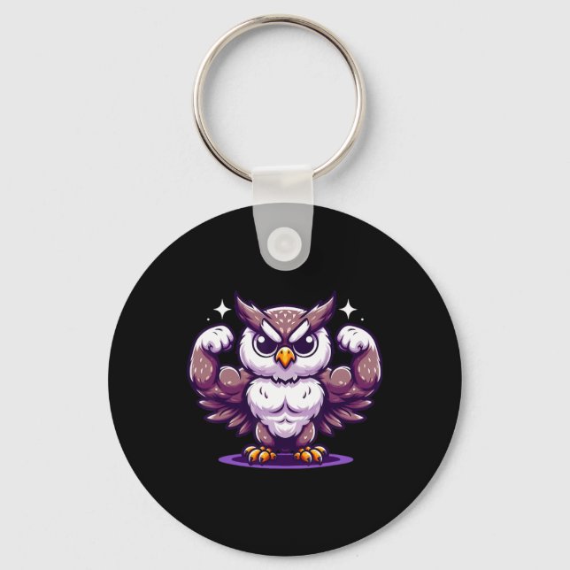 Owl Flexing Muscles Fan Lover Bodybuilding Gym Wor Keychain (Front)