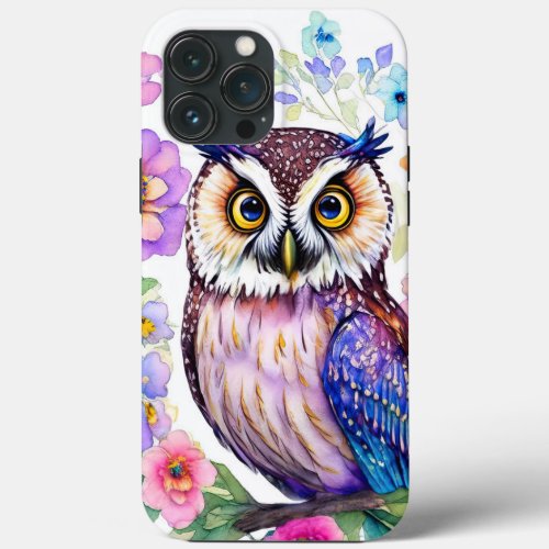 Owl Floral Artistic Watercolor iPhone 13 Pro Max Case