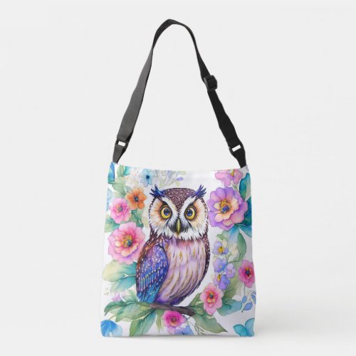 Owl Floral Artistic Watercolor Crossbody Bag