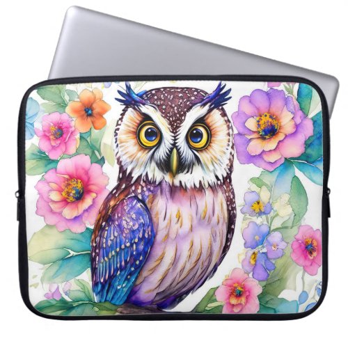 Owl Floral Artistic Watercolor Laptop Sleeve