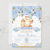 Owl Floral Baby Shower Blue Flowers Baby Boy Invitation (Front)