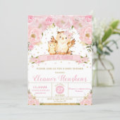 Owl Floral Baby Shower Invitation Girl (Standing Front)