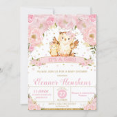 Owl Floral Baby Shower Invitation Girl (Front)